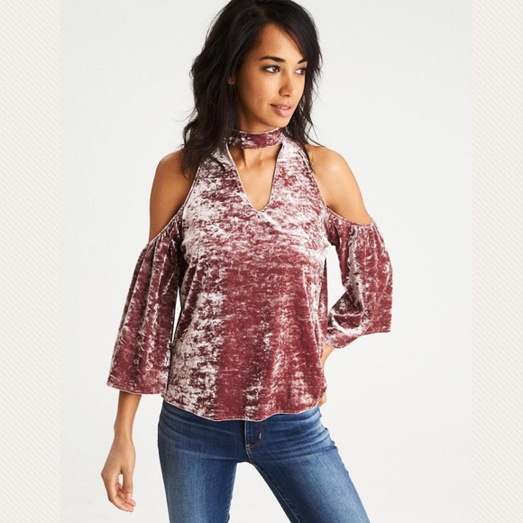 American Eagle Outfitters Tops - NWOT American Eagle Velvet Cold Shoulder Top